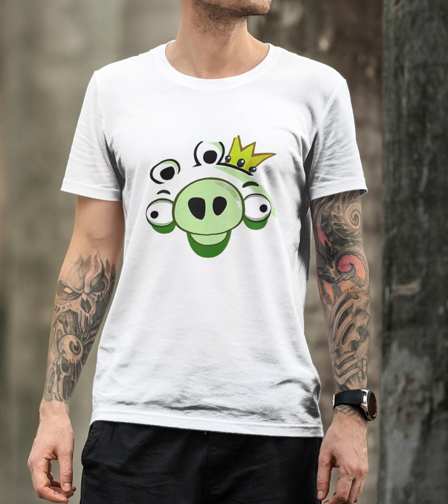 Angry Birds King Pig Big Face Green Crown T-Shirt