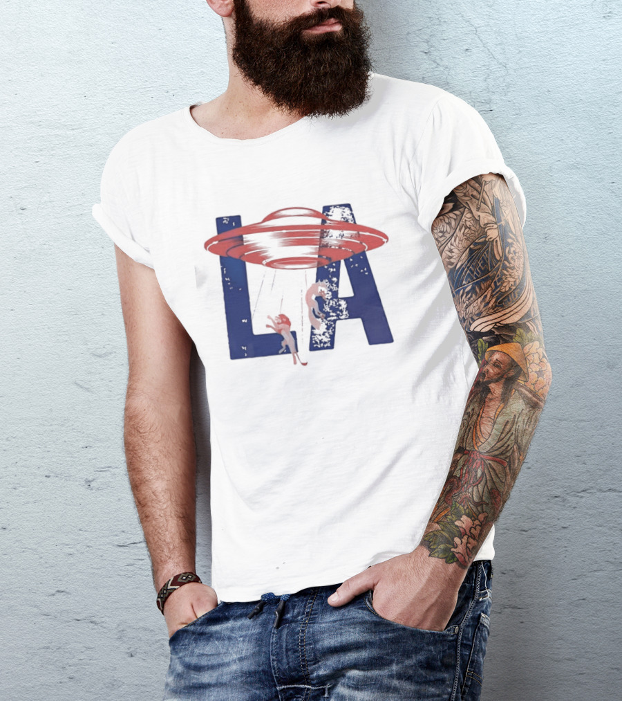 Los Angeles Spaceship Over LA Bold Letters T-Shirt