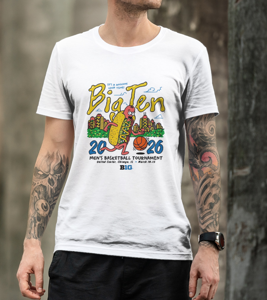 Big Ten 2026 Men's Basketball Tournament United Center Chicago March 11 15 Hot Dog Cityscape Basketball T-Shirt