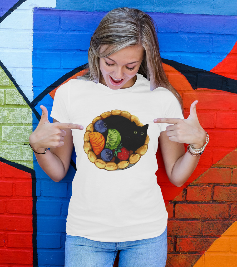 Black Cat Surrounded By Mixed Fruit Tart T-Shirt