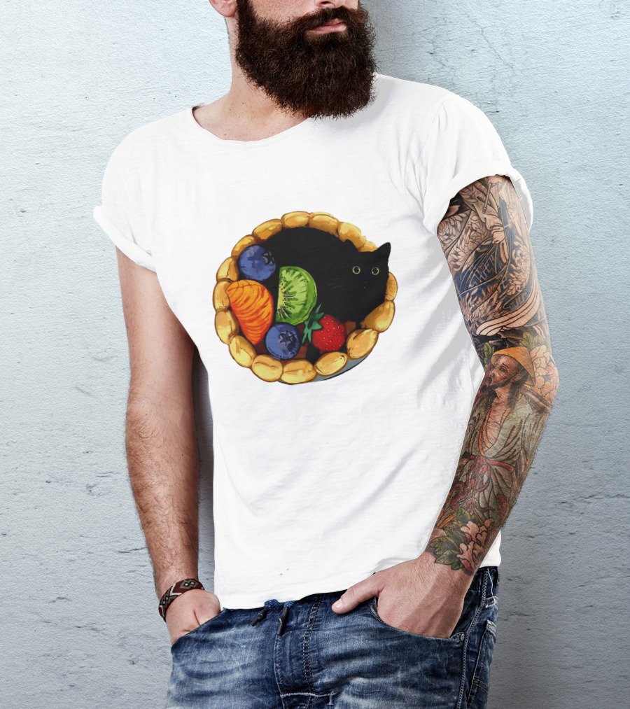 Black Cat Surrounded By Mixed Fruit Tart T-Shirt