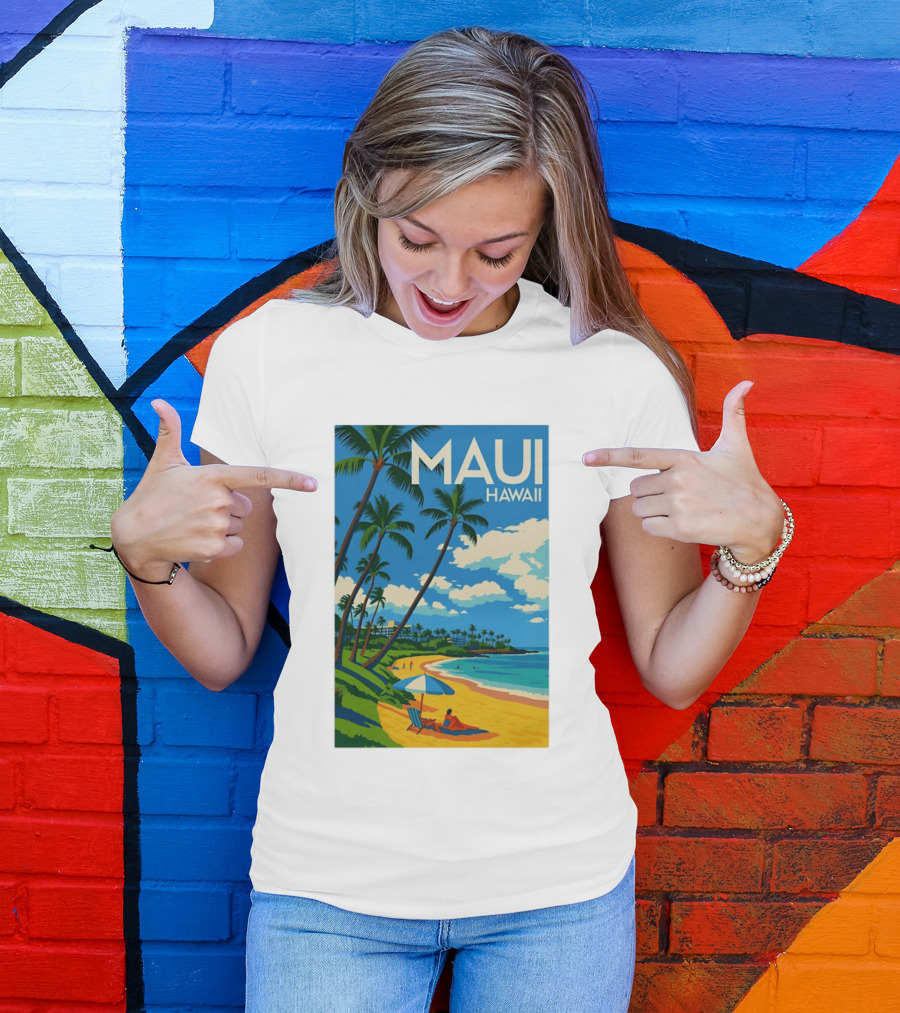 Maui Hawaii Palm Trees Beach Scene T-Shirt