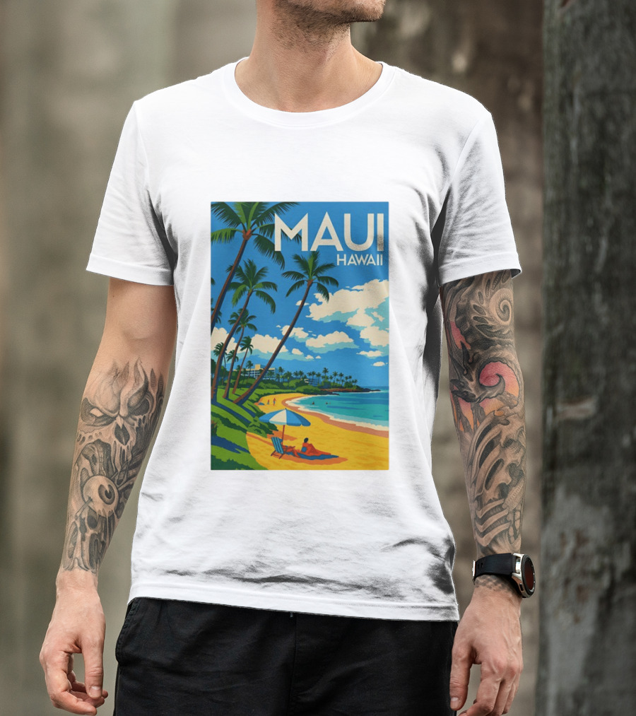Maui Hawaii Palm Trees Beach Scene T-Shirt