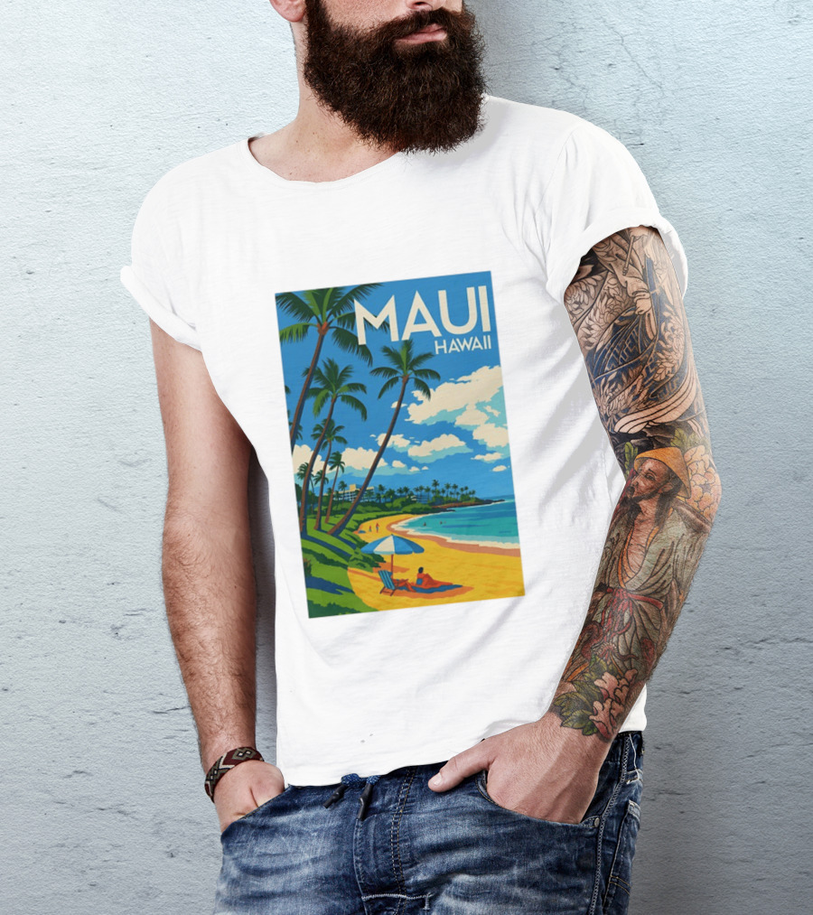 Maui Hawaii Palm Trees Beach Scene T-Shirt