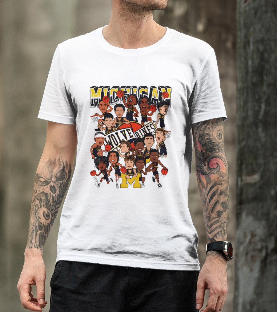 Michigan Wolverines Basketball Caricature 2026 Team Players T-Shirt