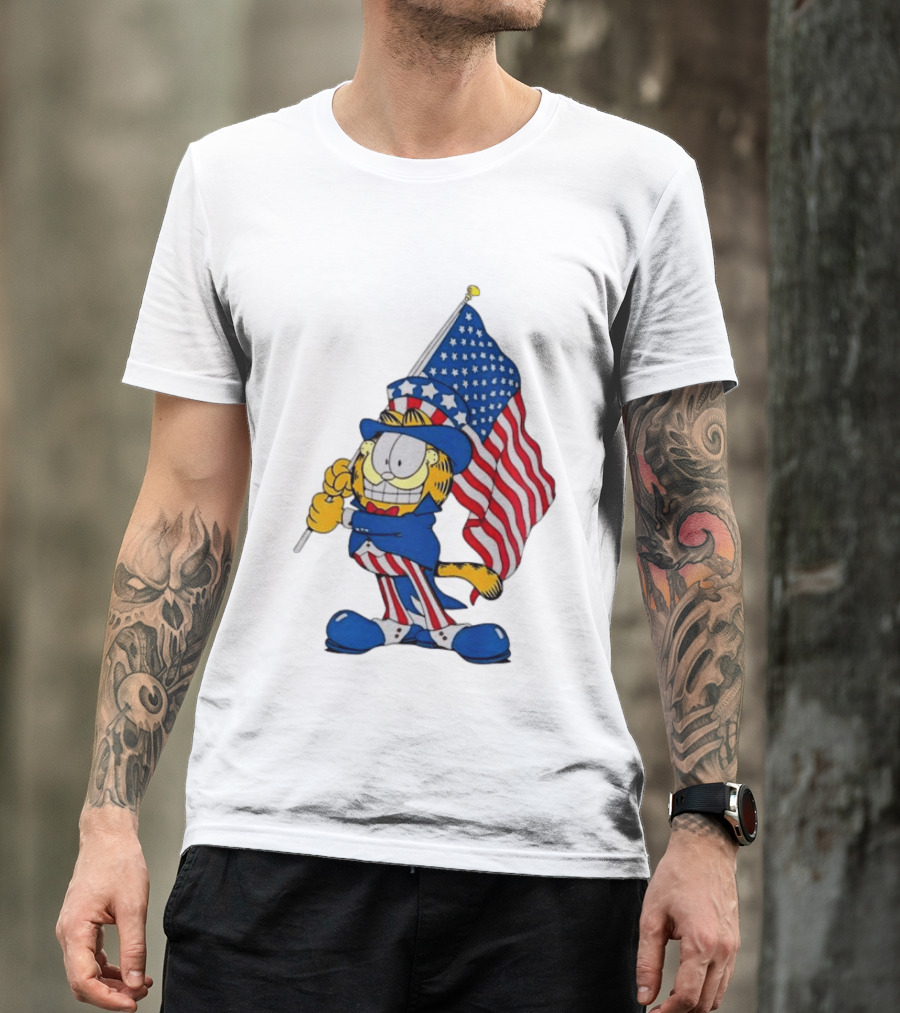 Orange Cat 250 Years Of Freedom Garfield Uncle Sam American Flag T-Shirt