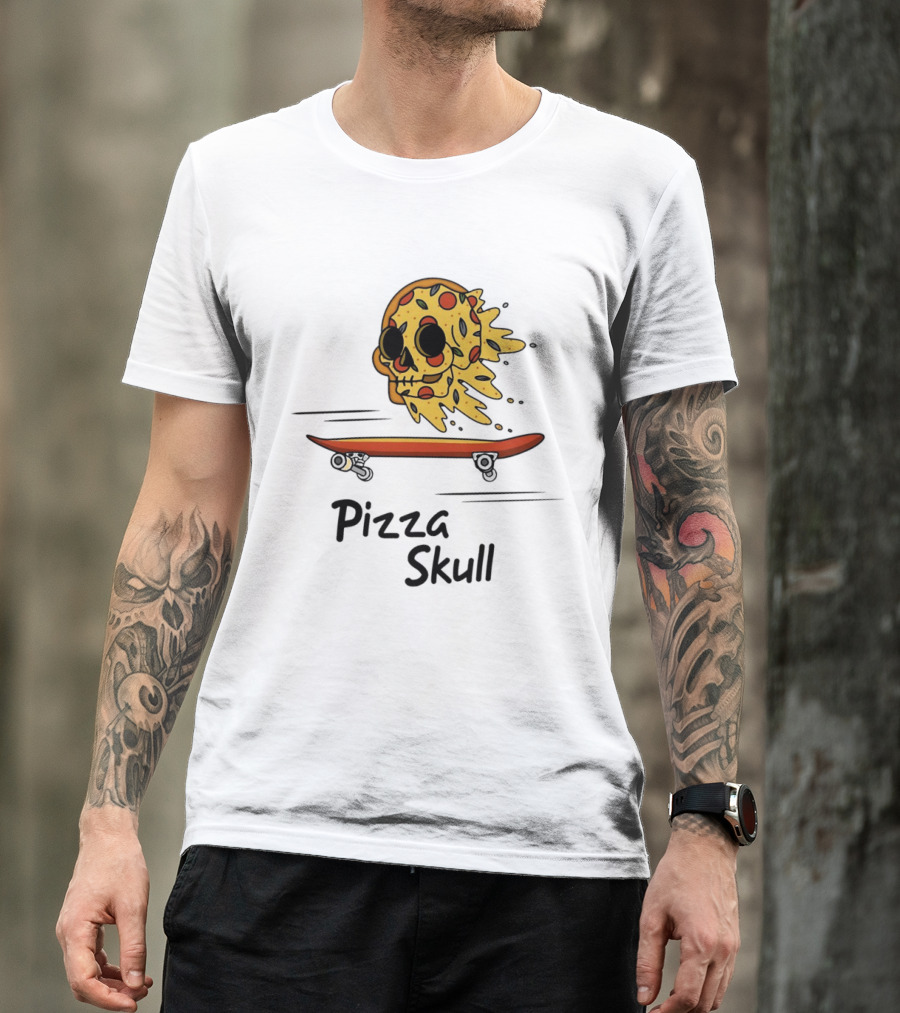 Pizza Skull Melting Slice Skateboard T-Shirt