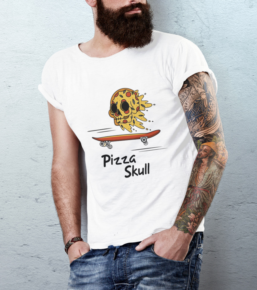 Pizza Skull Melting Slice Skateboard T-Shirt