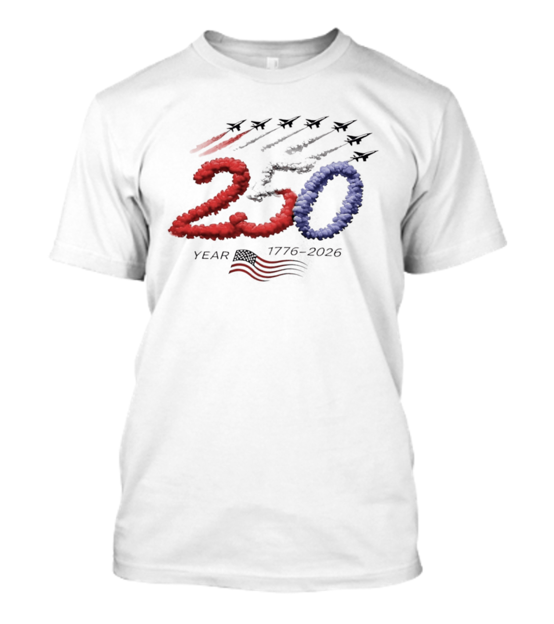 250 Year Anniversary USA Plane Smoke With American Flag T-Shirt