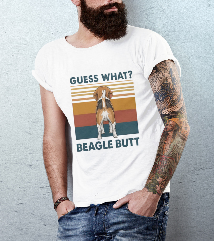 Guess What Beagle Butt Retro Stripes T-Shirt