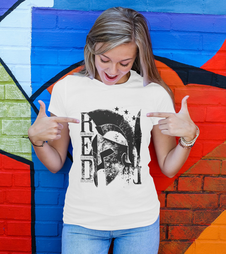 R.E.D. Remember Everyone Deployed Spartan Helmet Stars T-Shirt