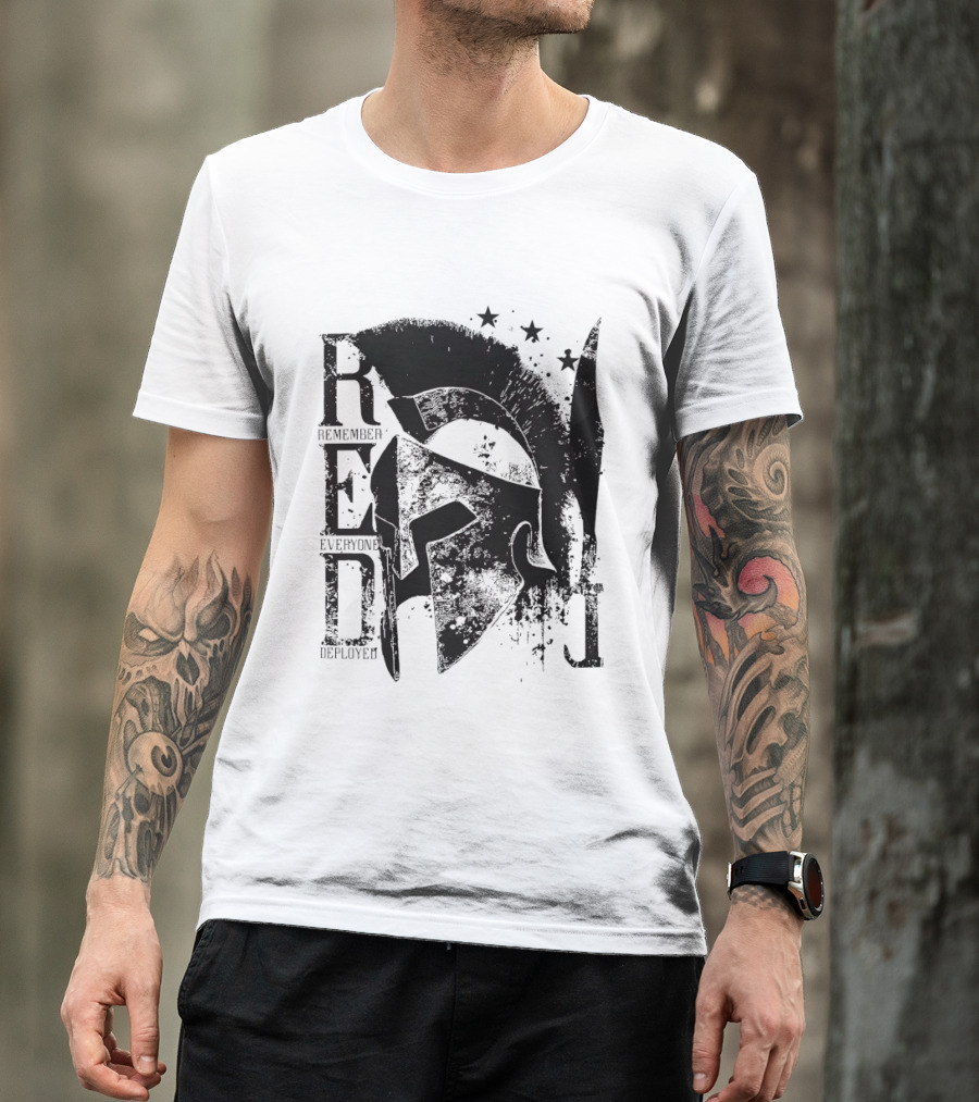 R.E.D. Remember Everyone Deployed Spartan Helmet Stars T-Shirt