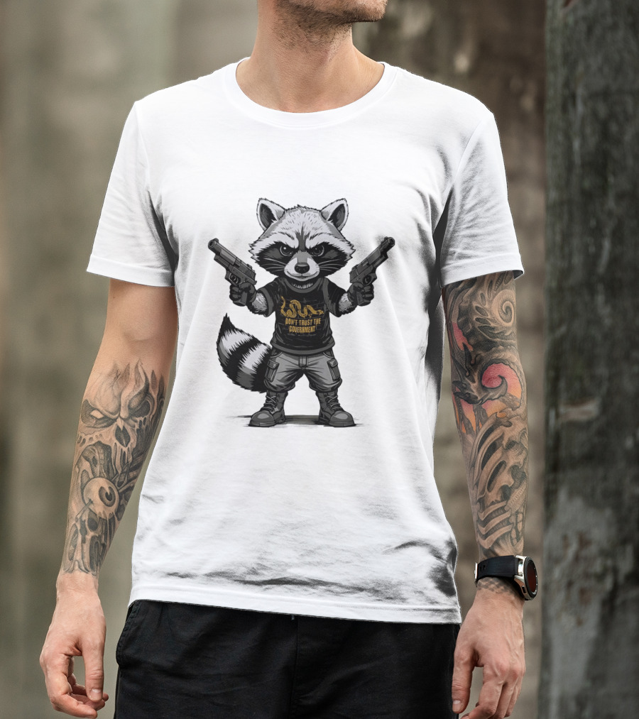 Raccoon With Dual Guns Don't Trust The Government Snake T-Shirt