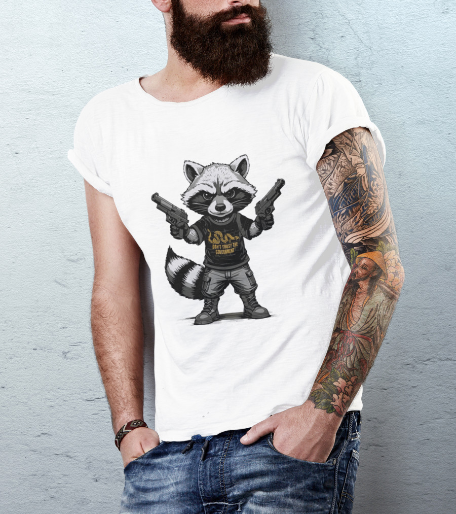 Raccoon With Dual Guns Don't Trust The Government Snake T-Shirt
