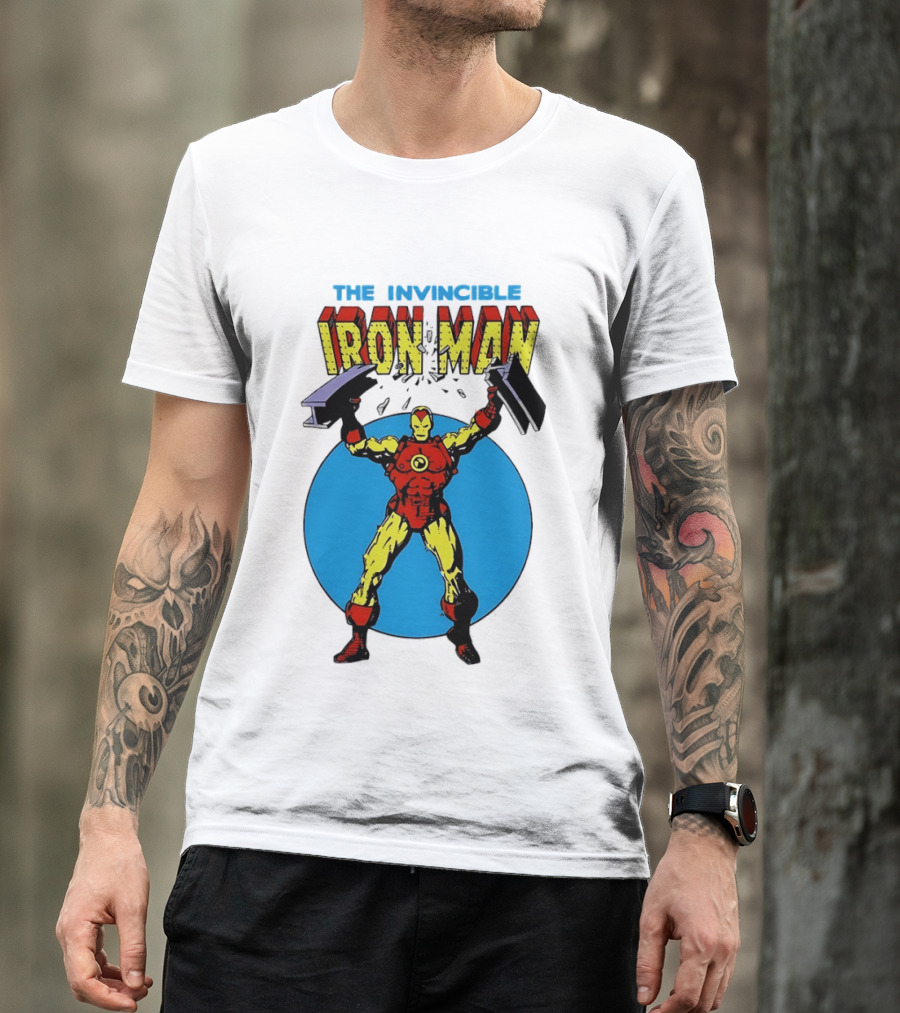The Invincible Iron Man Bending Iron Bar Marvel Comic T-Shirt