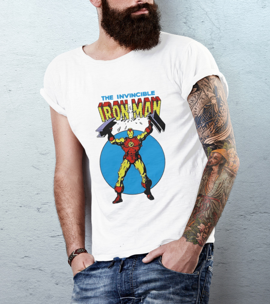 The Invincible Iron Man Bending Iron Bar Marvel Comic T-Shirt