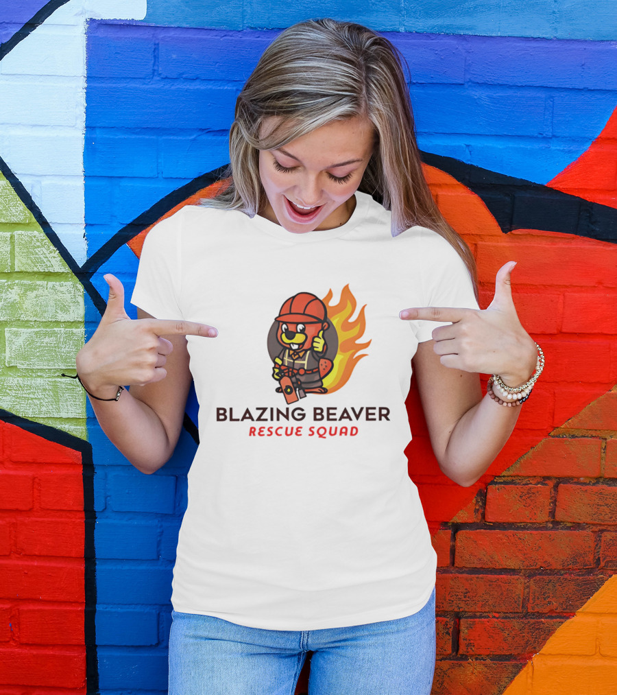 Blazing Beaver Firefighter Mascot Rescue Squad Flame T-Shirt