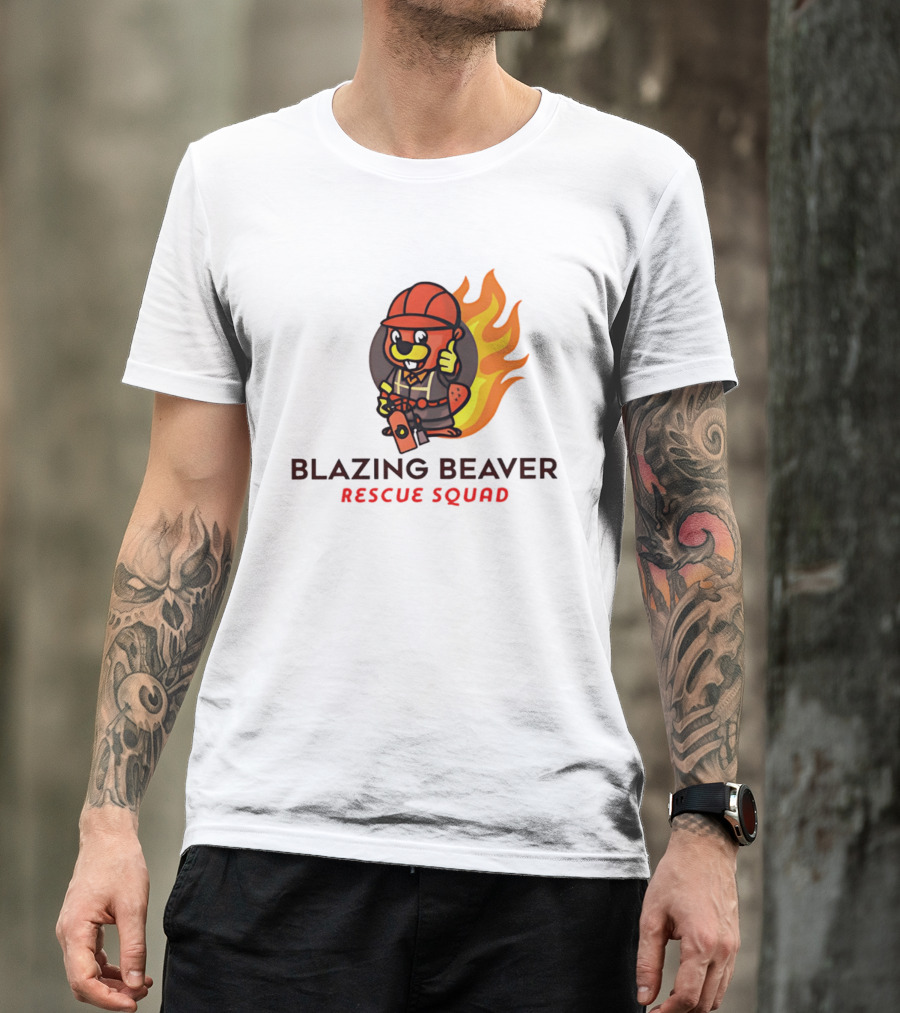 Blazing Beaver Firefighter Mascot Rescue Squad Flame T-Shirt