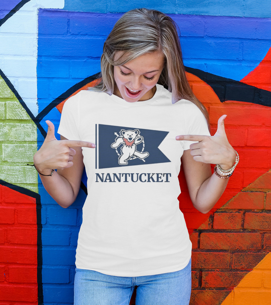 Nantucket Bear With Flag And Pink Scarf T-Shirt