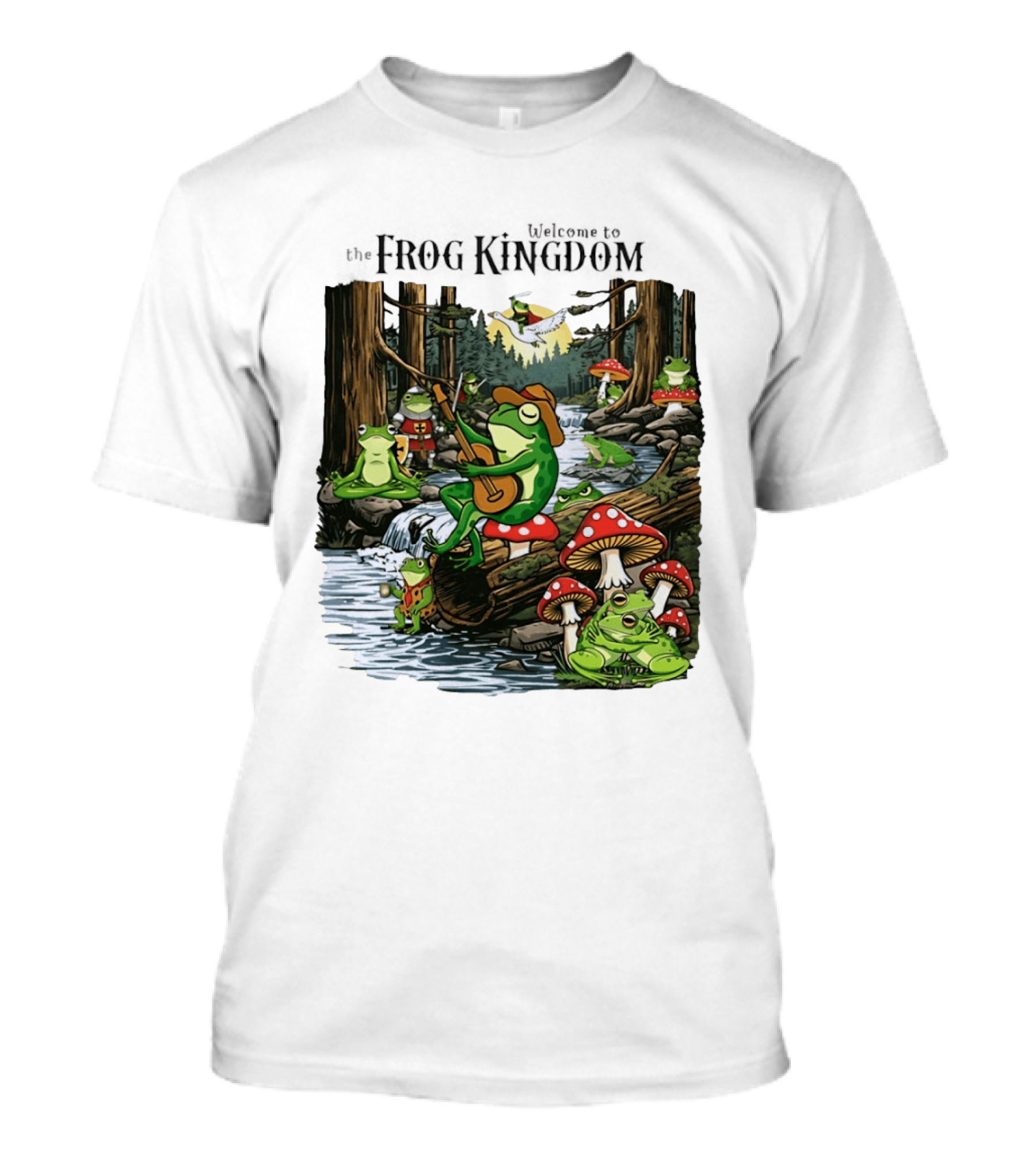 Frog Playing Guitar Forest Gathering Welcome To The Frog Kingdom T-Shirt