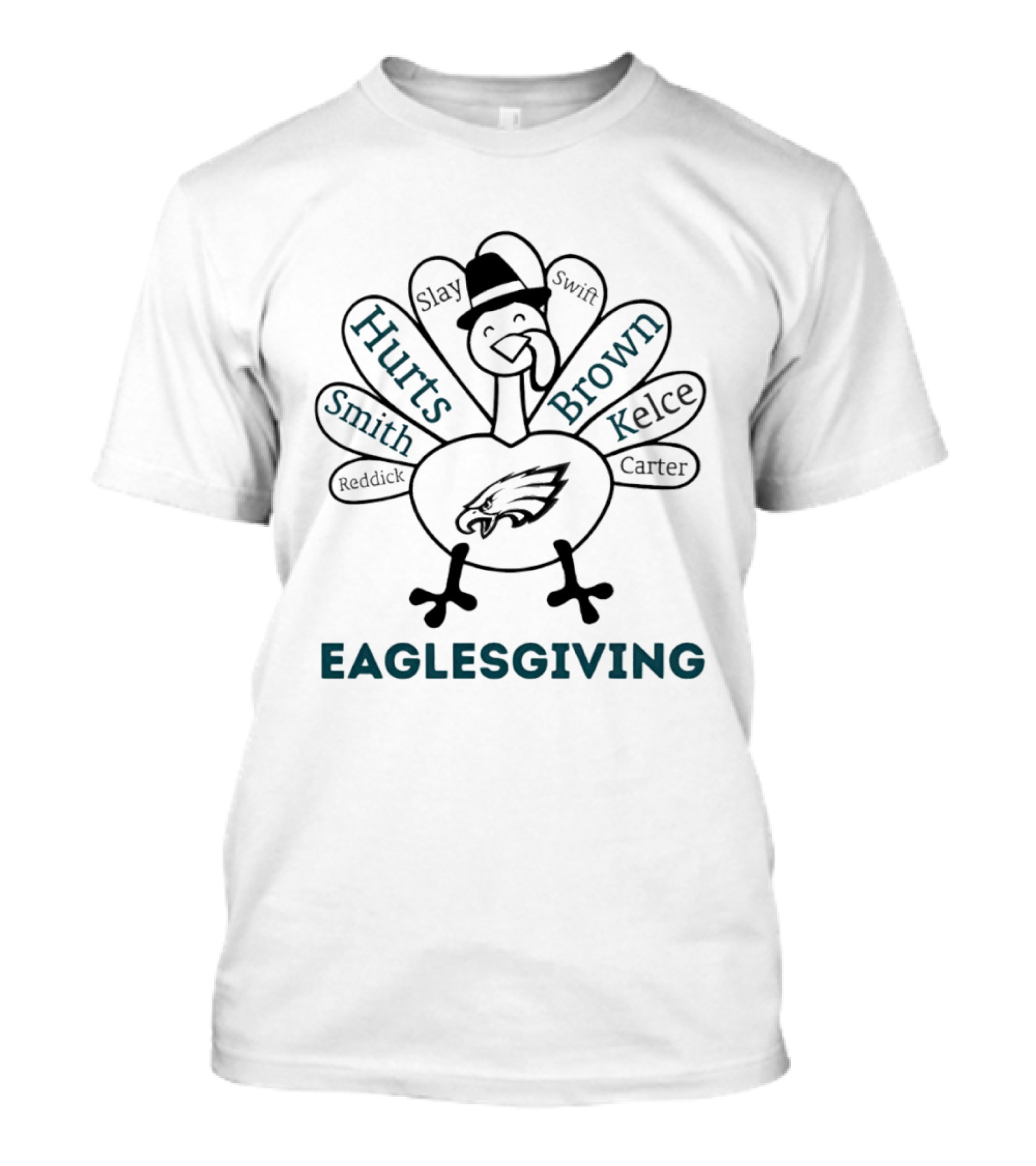 Thanksgiving With Eaglesgiving Hurts Brown Kelce Smith Swift Reddick Carter Slay T-Shirt