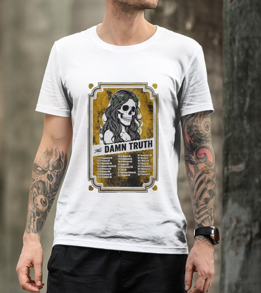 The Damn Truth 2026 European Tour Skull Art Dates France Germany Italy Belgium Netherlands T-Shirt