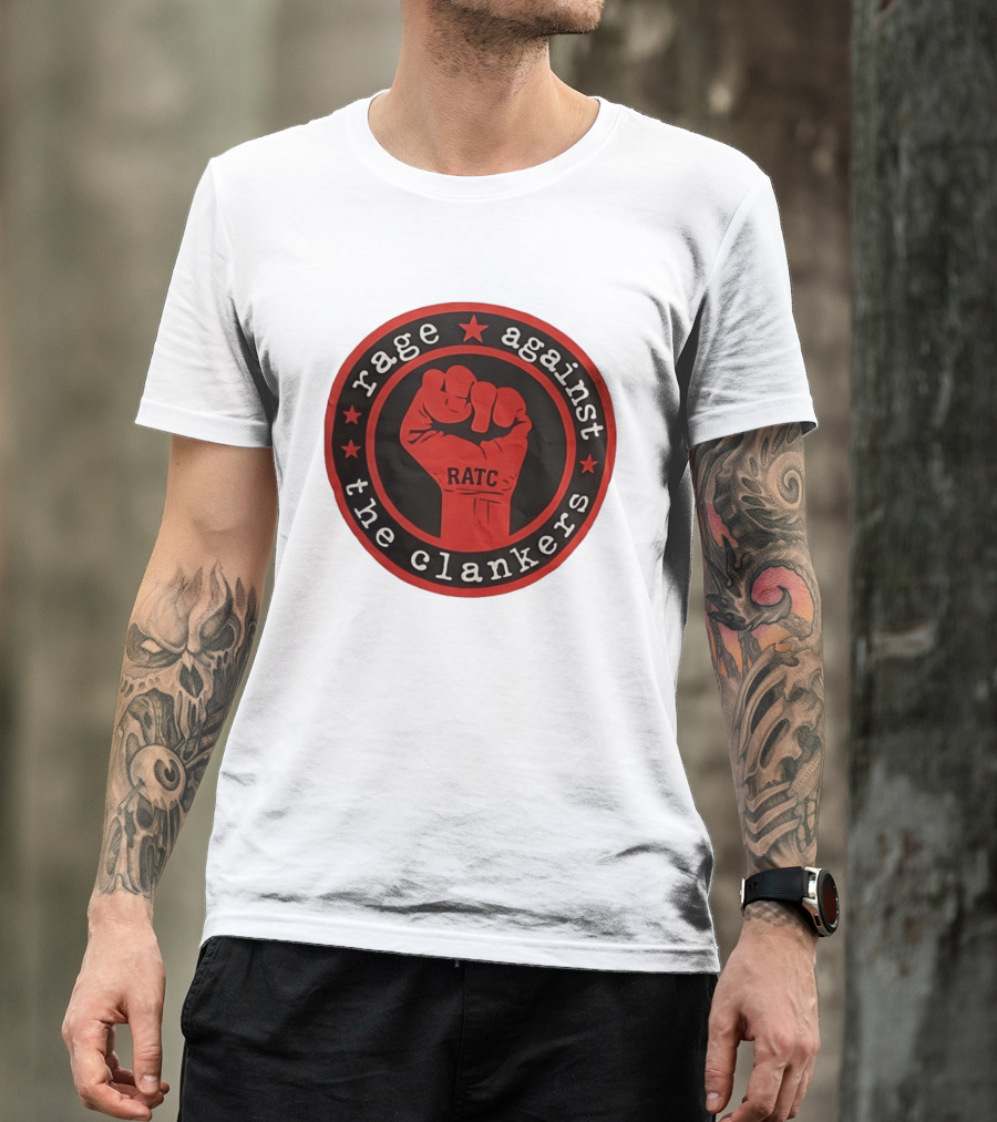 Rage Against The Clankers RATC Fist Emblem With Stars T-Shirt