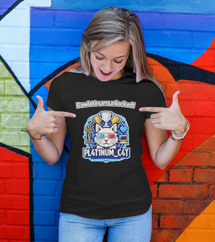 Pawlatinum Unlocked PL4T1NUM C4T Trophy Gamer Aesthetic T-Shirt