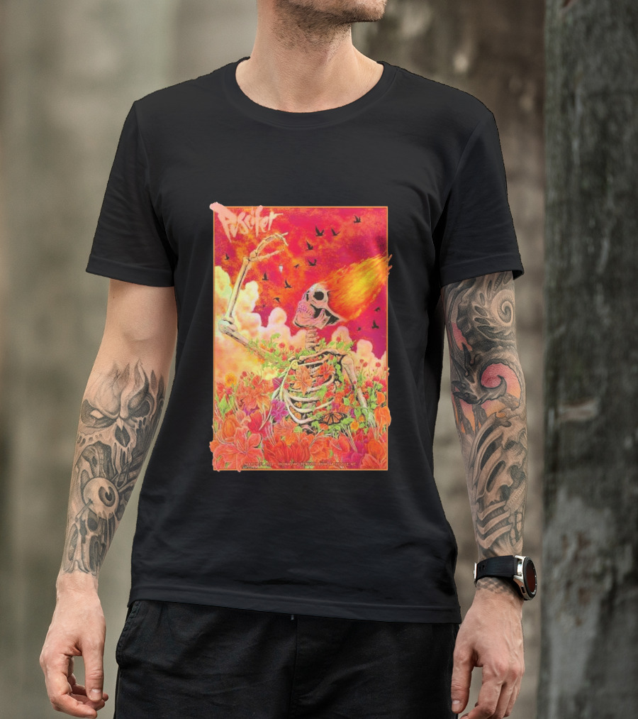 Puscifer March 31 2026 Thomas Wolfe Auditorium Asheville NC Skeleton Flames Flowers T-Shirt
