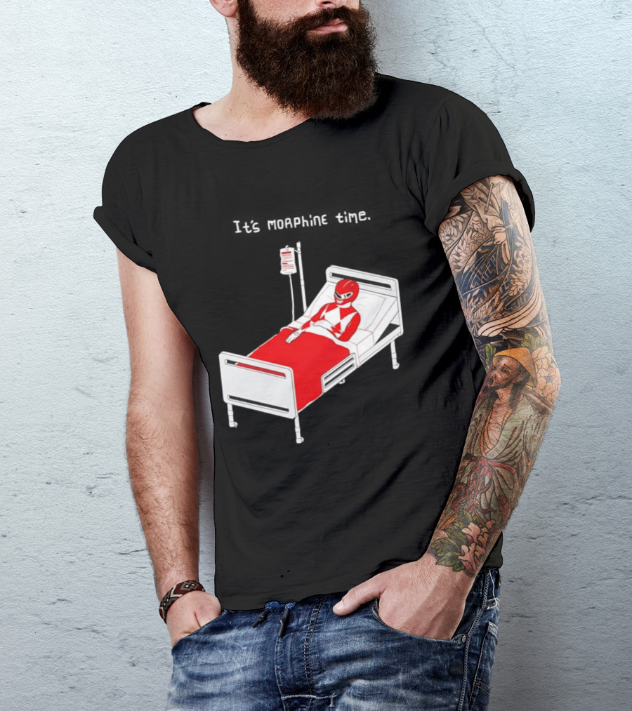 Red Ranger It's Morphin Time Power Rangers On Hospital Bed Scene T-Shirt
