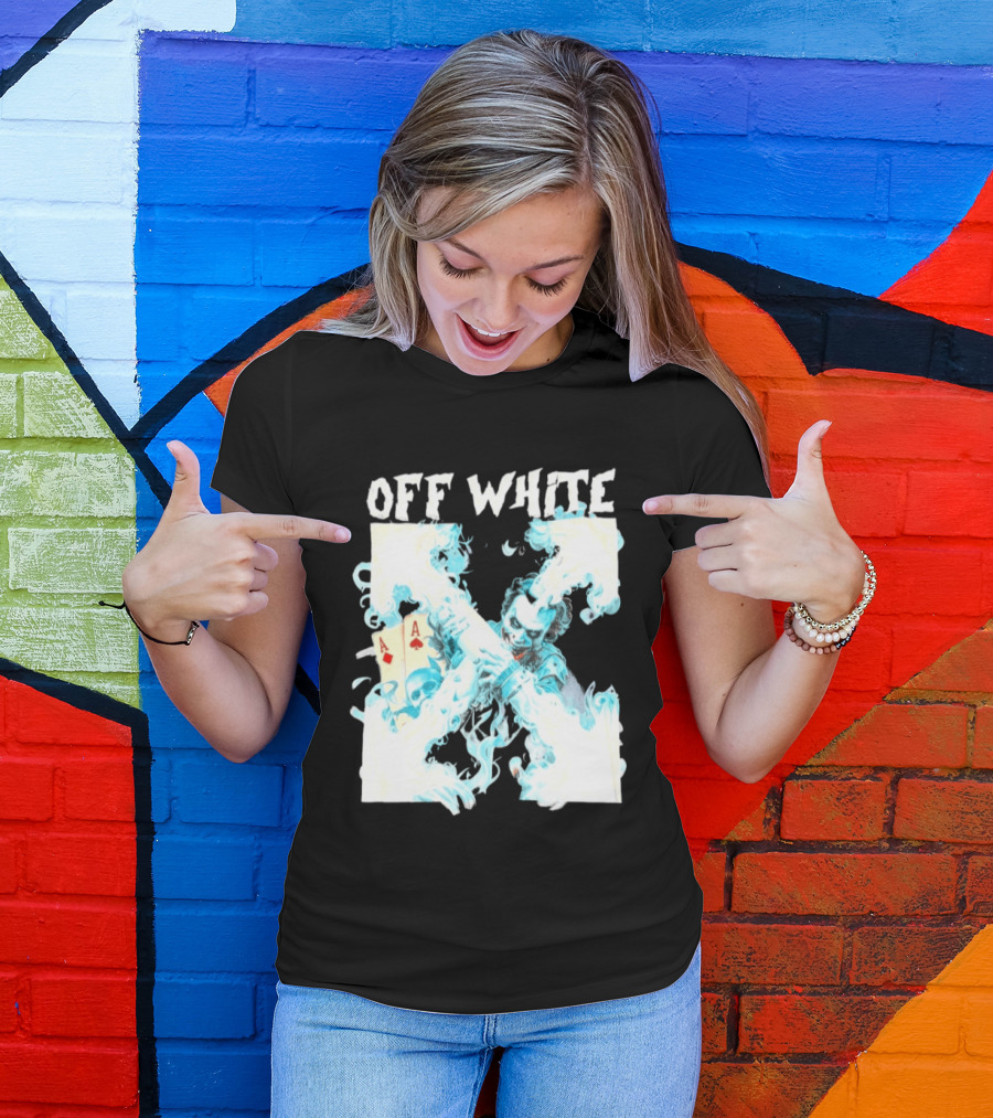 OFF WHITE Joker Blue Flame Ace Cards T-Shirt