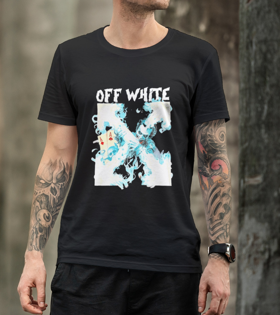 OFF WHITE Joker Blue Flame Ace Cards T-Shirt