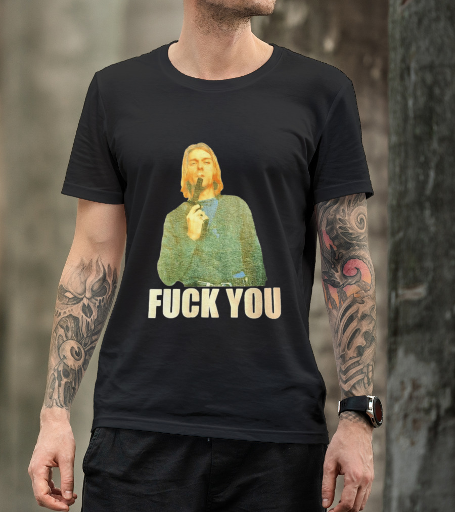 Kurt Cobain Fuck You Gun Image T-Shirt