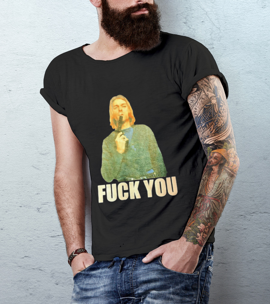 Kurt Cobain Fuck You Gun Image T-Shirt