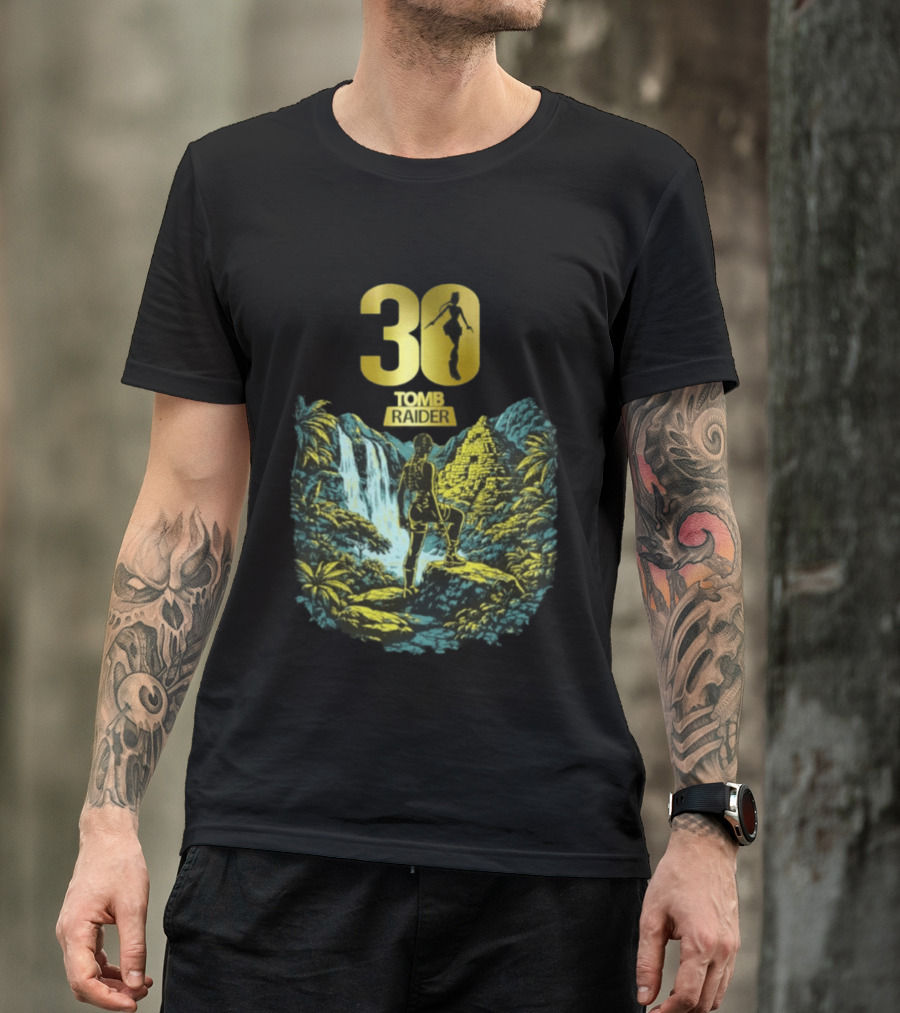 Lara Croft Tomb Raider 30th Anniversary Celebration With Iconic Jungle Adventure Scene T-Shirt