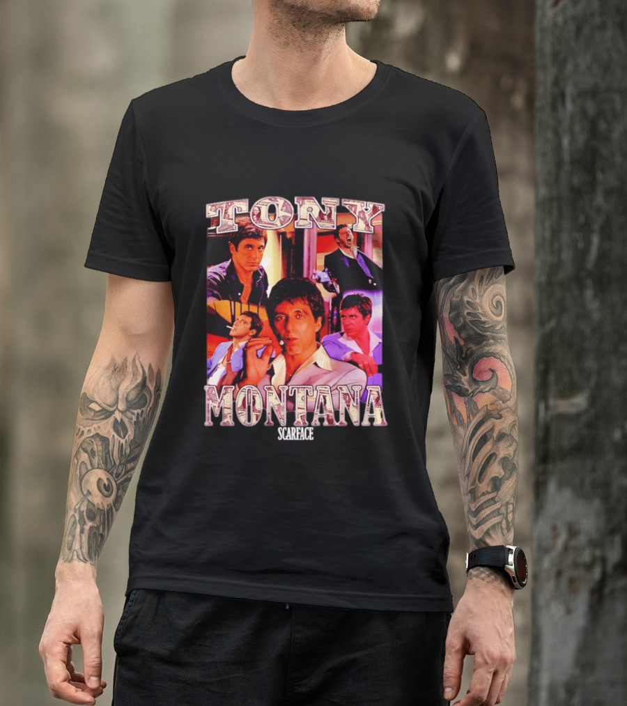 Tony Montana Scarface Movie Collage 80s Film T-Shirt