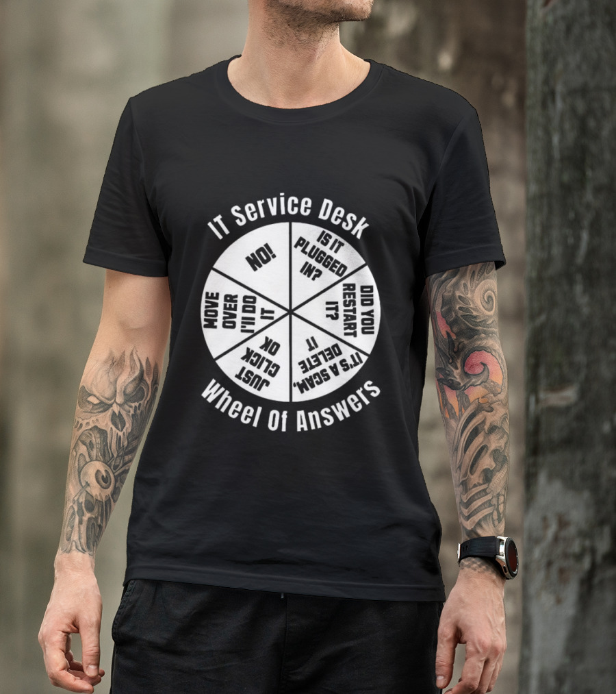 IT Service Desk Wheel Of Answers Funny Tech Support Guide T-Shirt