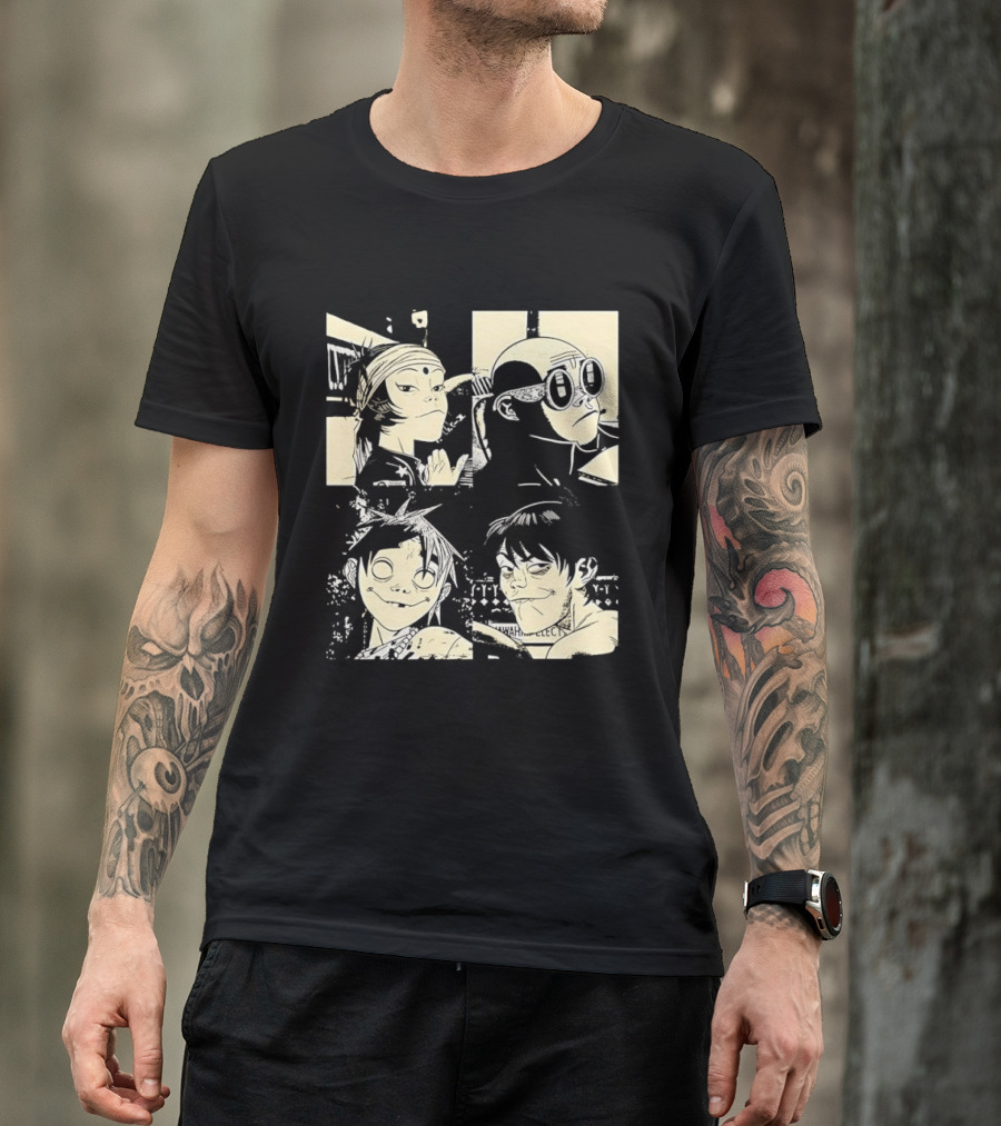 Gorillaz Band Members Cartoon Faces T-Shirt