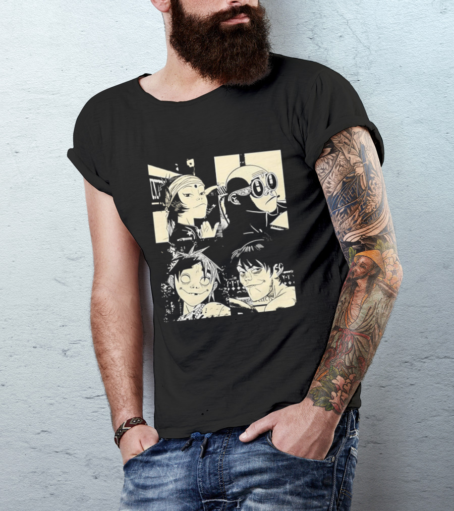 Gorillaz Band Members Cartoon Faces T-Shirt