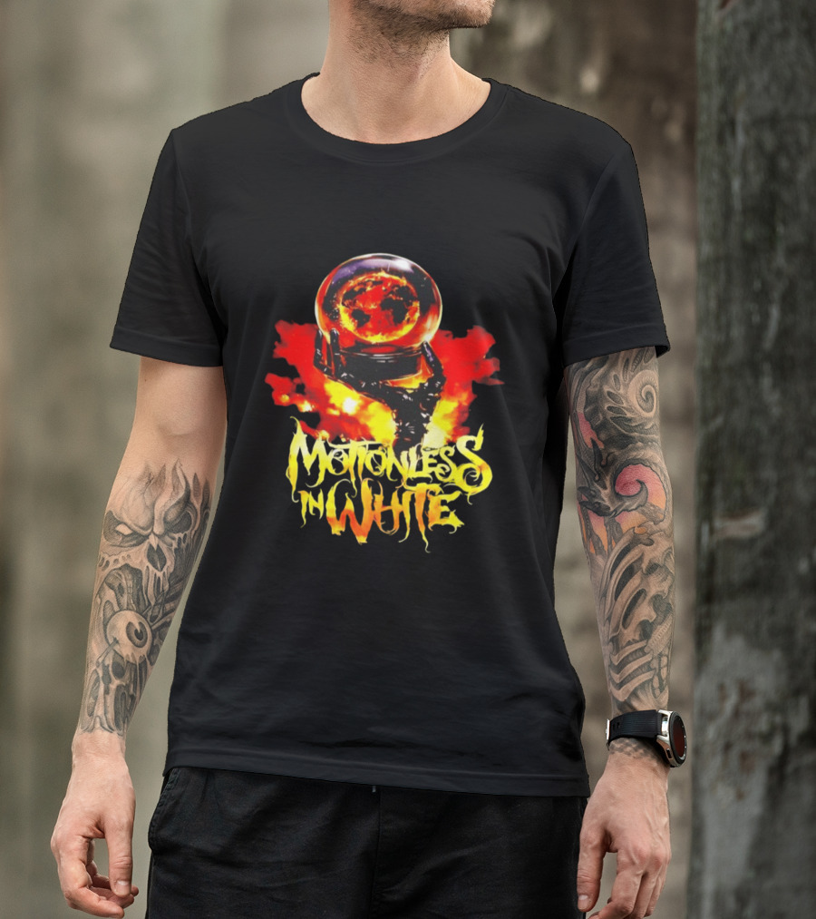 Motionless In White Scoring The End Of The World Gothic Crystal Ball Fiery Hand T-Shirt