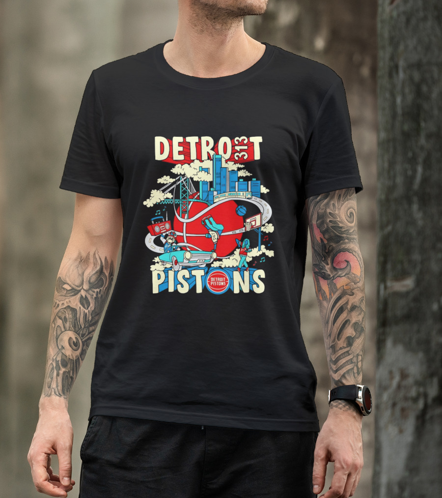 Detroit Pistons 313 Motor City Skyline Basketball 2026 T-Shirt