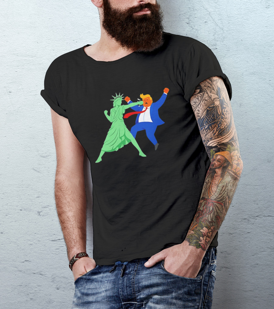 Statue Of Liberty Punching Trump Political Satire T-Shirt