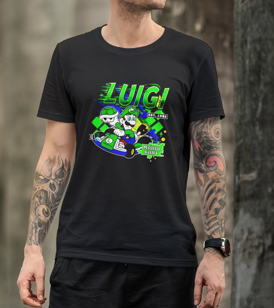 Super Mario Luigi Mario Kart Est 1992 Racing Green T-Shirt