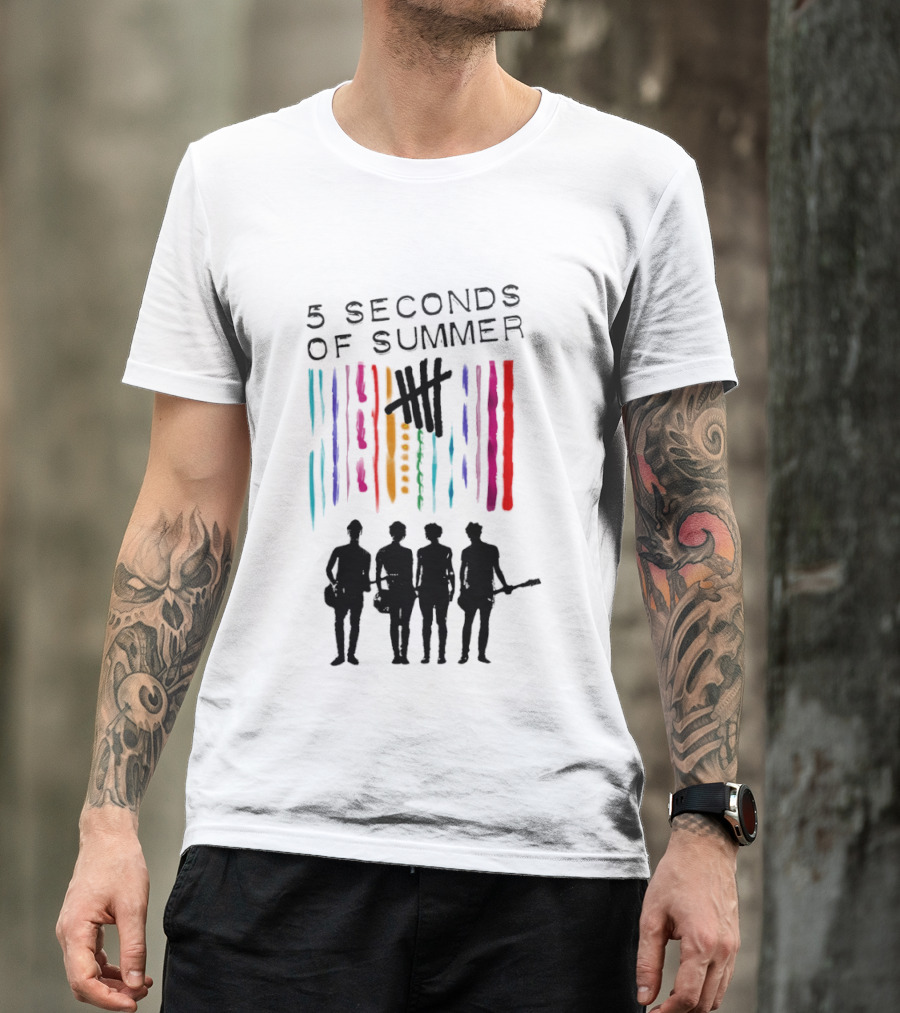 5 Seconds Of Summer Band Silhouette Color Stripes T-Shirt