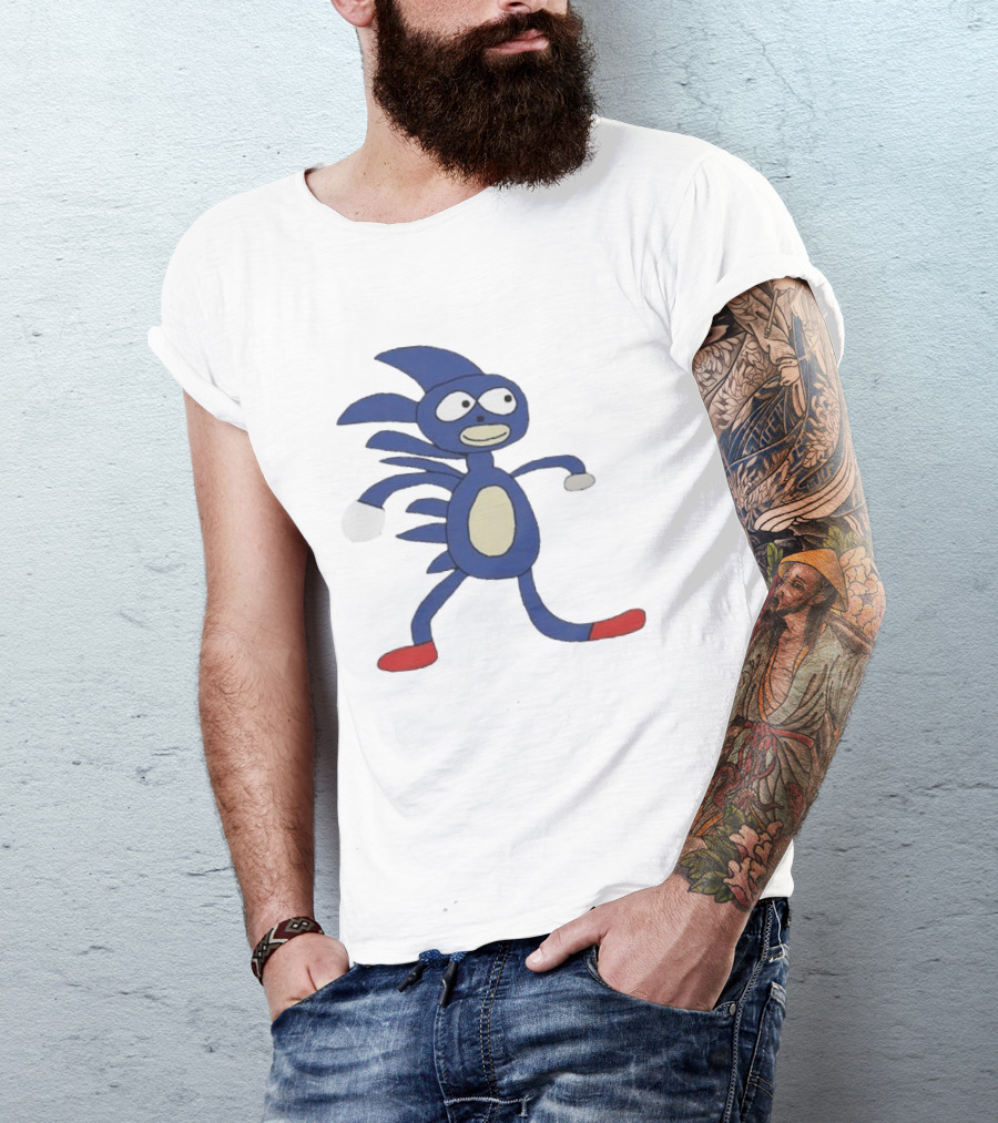 Sanic Meme Blue Hedgehog Parody Drawing T-Shirt