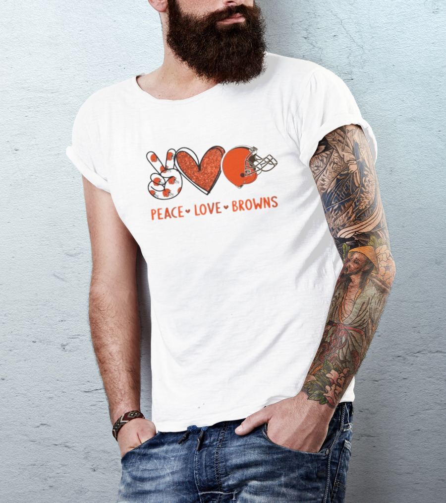 Peace Love Cleveland Browns Football Helmet Fan T-Shirt