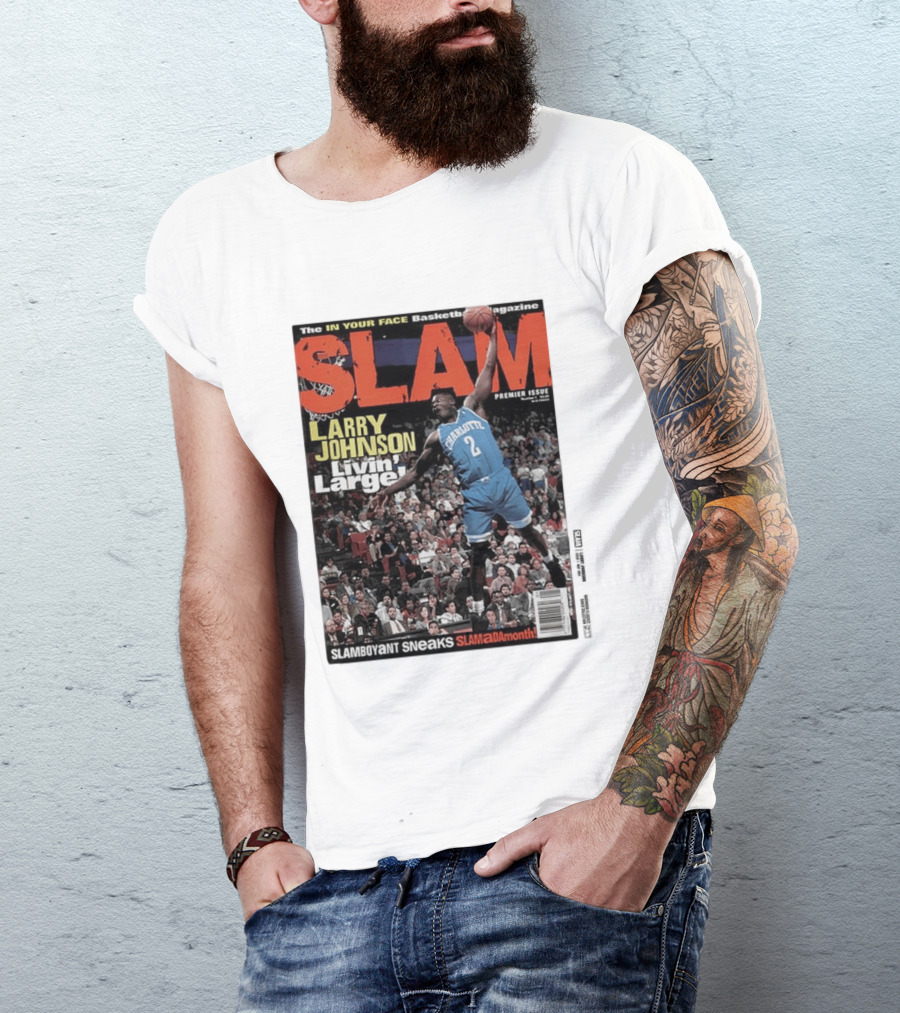Basketball Magazine Slam Larry Johnson Premier Issue Livin Large Charlotte T-Shirt