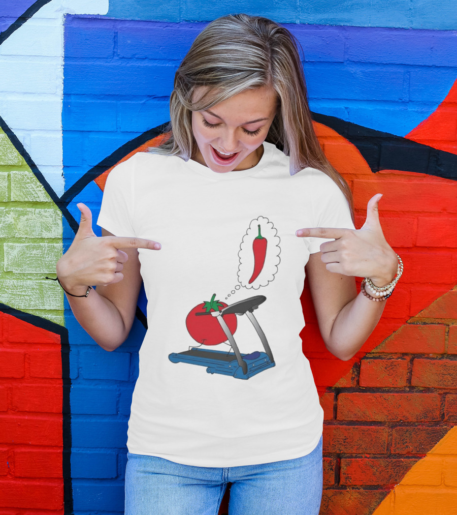 Tomato Dreaming Of Chili On Treadmill Funny Food Meme T-Shirt
