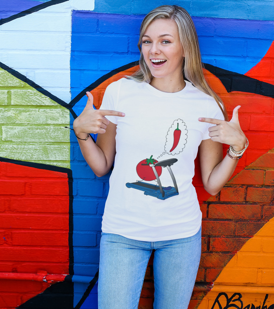 Tomato Dreaming Of Chili On Treadmill Funny Food Meme T-Shirt