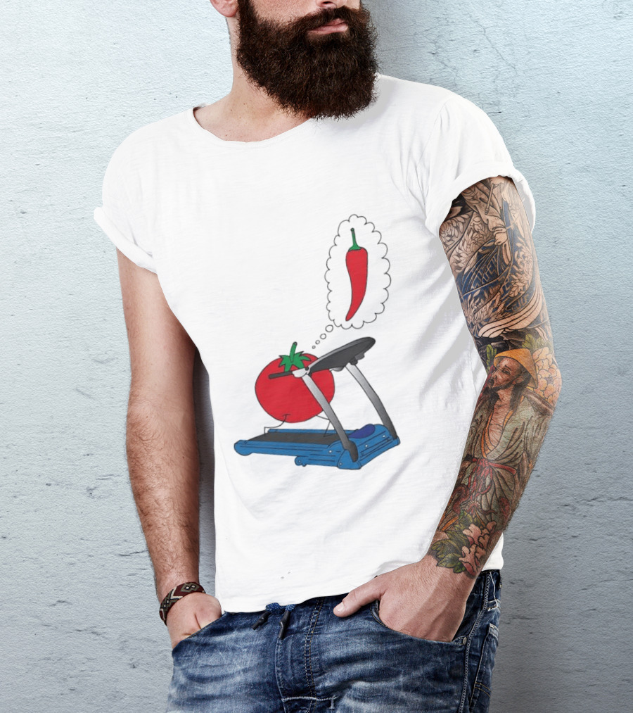 Tomato Dreaming Of Chili On Treadmill Funny Food Meme T-Shirt